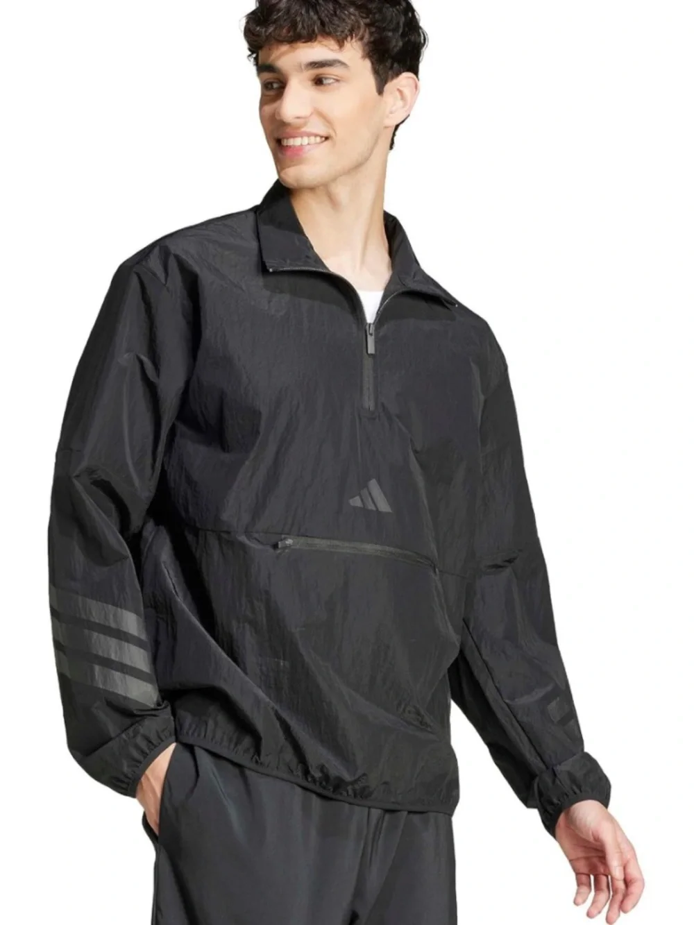 Adidas Future Icons 3-Stripes Woven Half-Zip Black Windbreaker MEDIUM🖤NWT✨